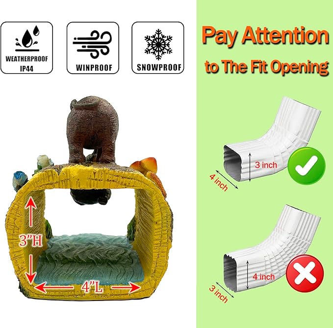 Teaeeno Twin Elephants Decor Gutter Downspout Extension Decorative,Animal Statue Outdoor Decor,3"×4" Rain Gutter Downspout Splash Block,Garden Splash Block Outdoor Sculpture,Rain Downspout Diverter