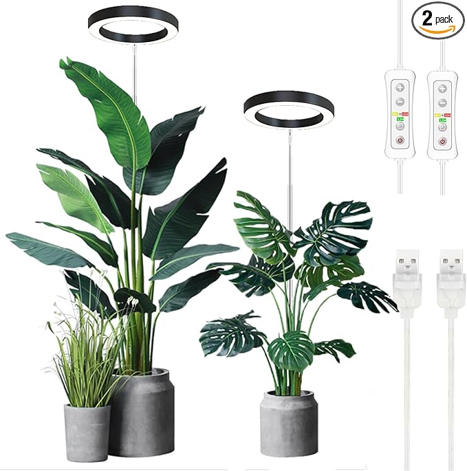 Plant Grow Light,yadoker LED Growing Light Full Spectrum for Indoor Plants,Height Adjustable, Automatic Timer, 5V Low Safe Voltage,Idea for Large Plant Light, 2 Pack
