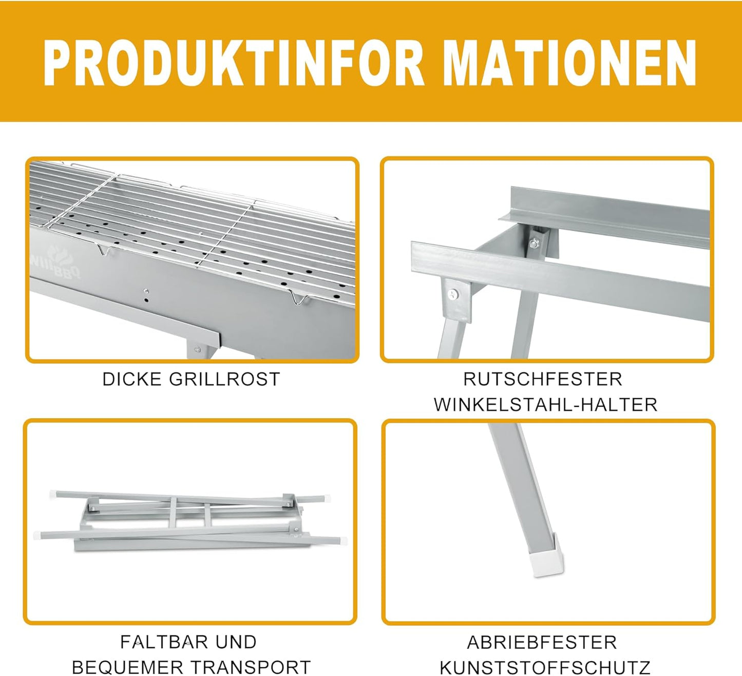 Charcoal Grills Commercial Quality Portable Multiple Size Hibachi BBQ Lamb Skewer Folded Camping Barbecue Grill for Garden Backyard Party Picnic Travel Outdoor Cooking Use(31.6x10.3x5.1 inch)