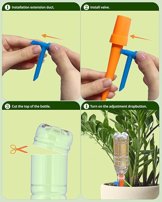 New Self Watering Spikes, Automatic Watering System with Slow Release Control Valve Switch, Ideal for Outdoor Plants, Garden, Travel and Busy People(12, Orange+Green)