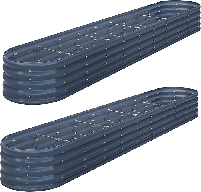 KFN 2PCS 12x1.8x1FT Galvanized Raised Garden Bed,Raised Garden Bed Kit-Oval Metal Vegetable Box,Large Planter Flower Boxes Outdoor,Planting for Vegetables,Flower,Herb,Grey,0.7mm