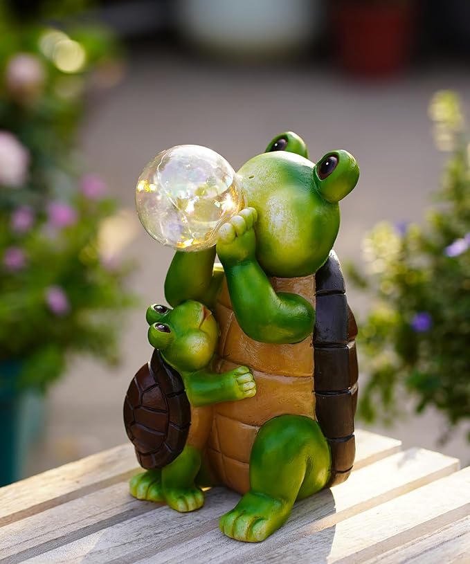 Solar Turtle Statues for Garden Decor: Outdoor Sculpture with Bubble Light for Ornament Yard Art Lawn Porch Patio Balcony - Unique Gifts Women Mom