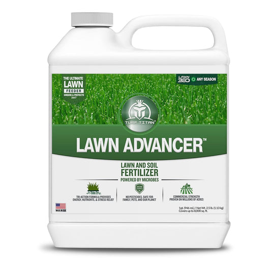 Turf Titan Lawn Advancer – Green Lawn Booster and Lawn Fertilizer (32 oz) – Fast Acting Grass Fertilizer w/Tri-Action Formula – Fertilizer Concentrate for Grass Growth - Covers up to 8,000 Sq F