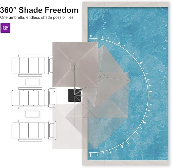 PURPLE LEAF 10' X 13' Patio Umbrella Large Rectangle Outdoor Aluminum Cantilever Umbrella with 3-Year Fade Resistance Recycled Fabric and 360-degree Rotation for Deck Pool Garden, Ash Mocha