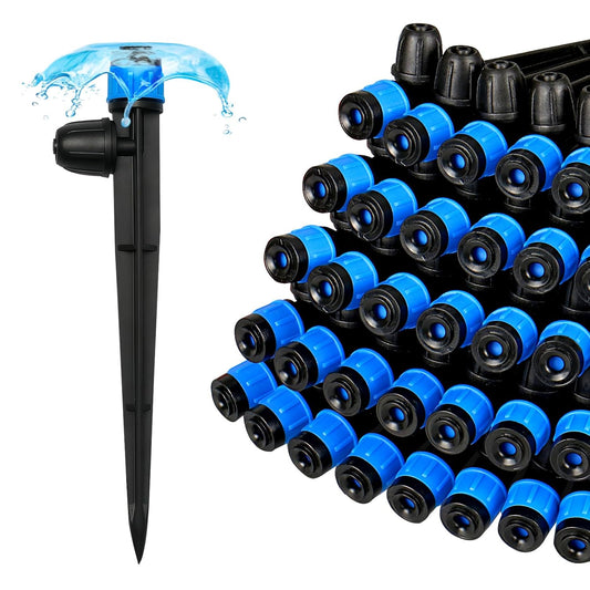 50 Pieces Drip Irrigation Emitters, Adjustable 360 Degree Drip Vortex Emitters on 5" with Stake for 1/4" Drip Irrigation Tubing Irrigation Fan Shape Drippers for Garden Watering System