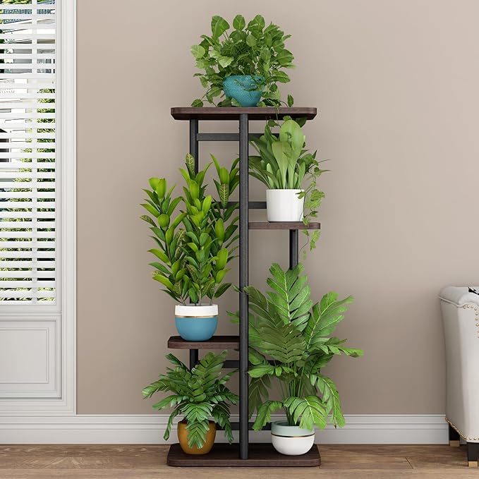 LINZINAR Plant Stand 4 Tier 5 Potted Indoor Plant Shelf Multiple Stands for Garden Corner Balcony Living Room
