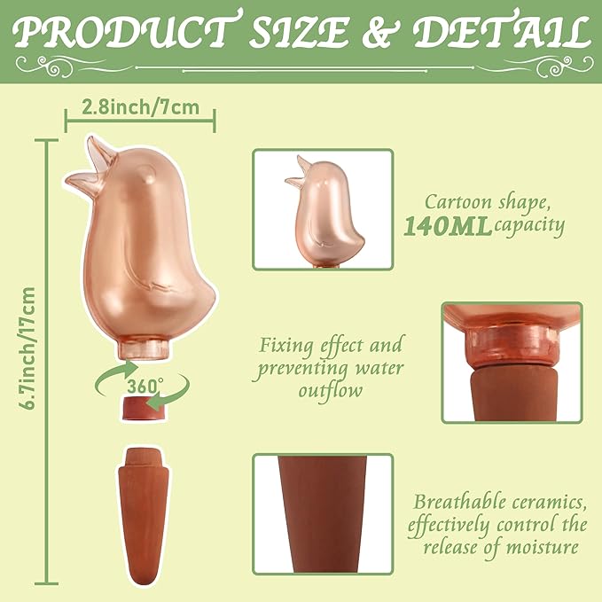 4 Pack Self Watering Spikes,Indoor Plant Watering Globes,Bird Shape Automatic Irrigation Spikes,Self-Watering Terracotta Spike,Plant Watering Devices(Red)