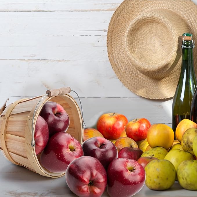 Okllen 2 Pack Round Wooden Baskets with Handle, Empty Wood Fruit Buckets, Easter Basket Fall Harvest Basket for Display Fruits Vegetables, Home Garden and Party Supplies, Natural Color