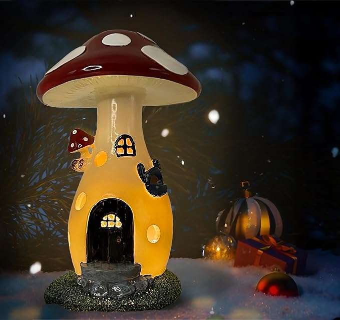 Fairy Houses for Outside - Solar Light Garden Decor, Solar Garden Decor, Waterproof Yard Mushroom Ornaments for Patio Lawn, Christmas, Birthdays, Unique Gift Ideas for Gardening Mom & Grandma