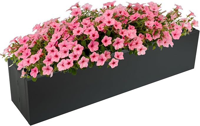 Metal Railing Planter Box, 30 Inch Balcony Planters with Adjustable Brackets, Large Hanging Planters for Outdoor Fence Deck