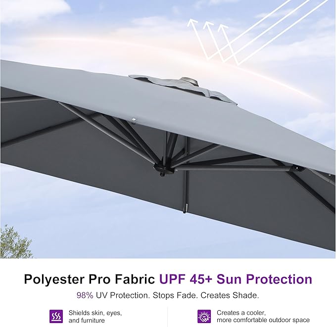 PURPLE LEAF 8 Feet Square Cantilever Umbrella Patio Umbrella with Base Outdoor Umbrella Aluminum Offset with 360-degree Rotation for Garden Deck Pool Patio Light Grey