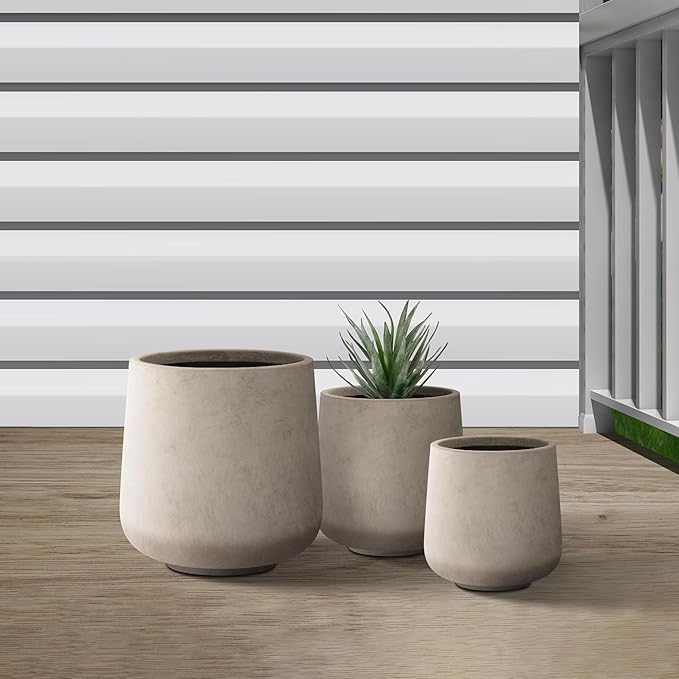 Kante 15.3"+11.6"+8.2" Dia Round Concrete Planter, Large Outdoor Indoor Planter Pots Containers with Drainage Holes and Rubber Plug for Home Garden Patio, Buff Concrete