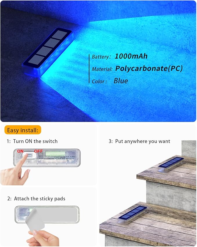 Blue Solar Lights for Outside,8 Pack Solar Deck Lights Outdoor Waterproof LED,Blue Step Light for Outside,Dock Light Solar Powered Waterproof for Deck,Steps,Dock,Driveway,Stair,Path
