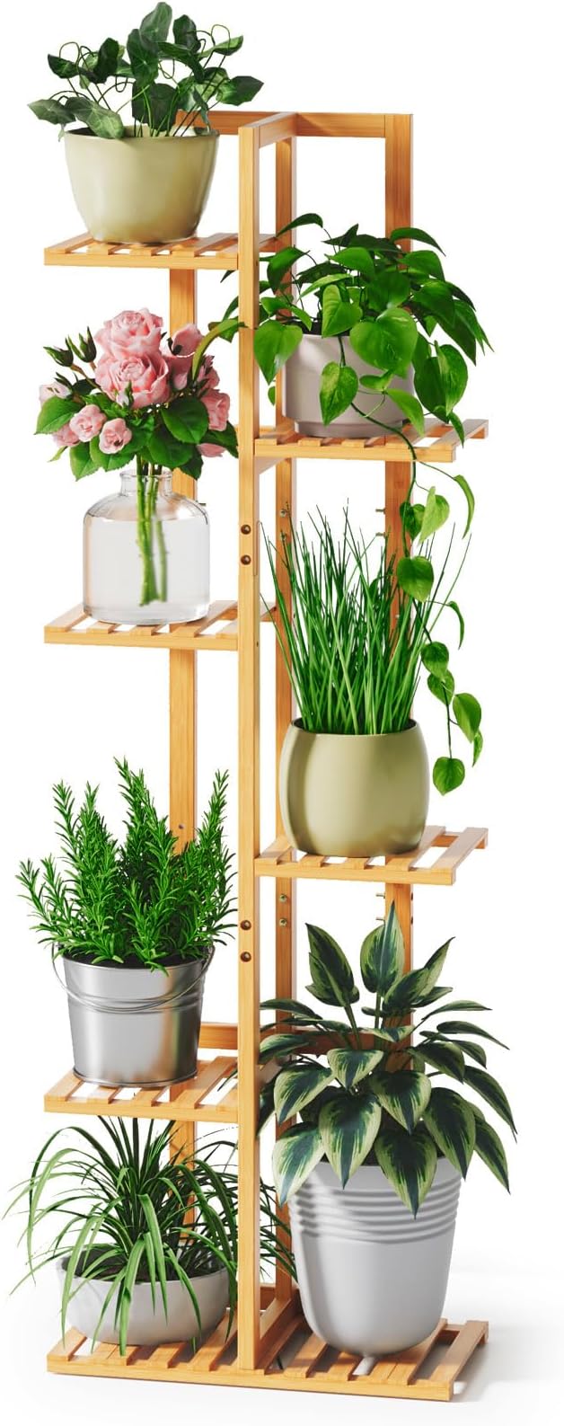 ROSSNY Plant Stand Indoor, 6 Tier 7 Potted Bamboo Plant Stands for Indoor Plants, Corner Plant Stand, Plant Shelf For Indoor, Tiered Plant Stands, 48 Inch Talll Indoor Plant Holder, Natural