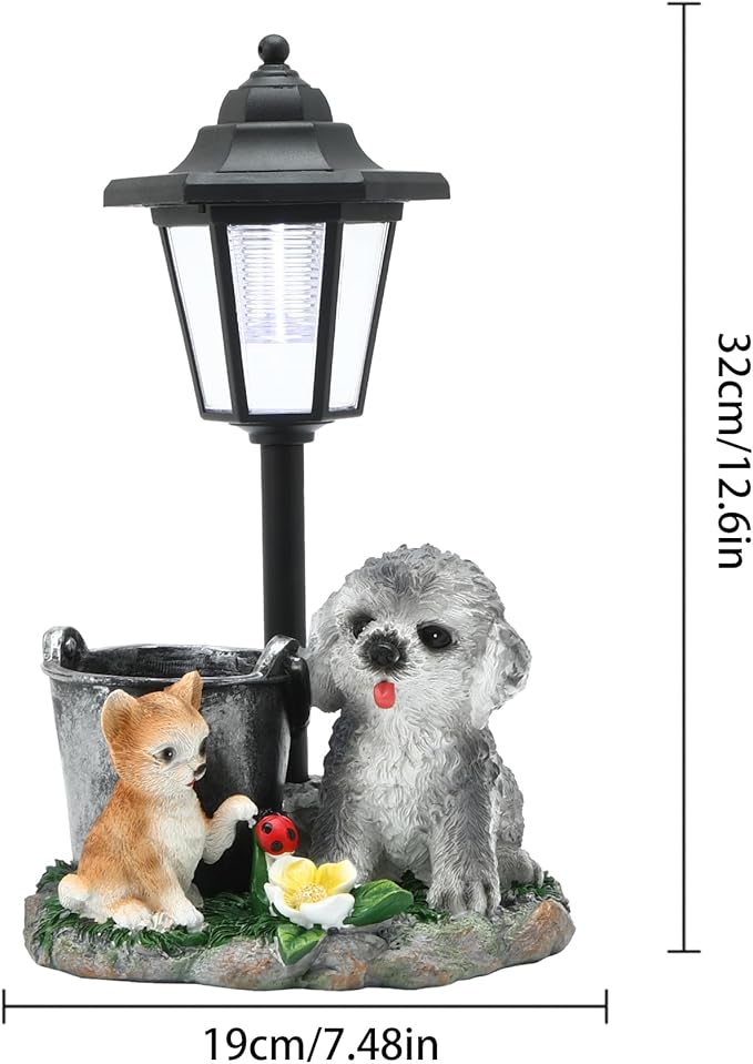 Solar Garden Outdoor Decor Statues Cat and Dog Playing Insect with Light,Outside-Outdoor Decorations Sculptures for Patio Yard Lawn Walkway Ornaments Clearance Gifts for Mom Grandma Birthday