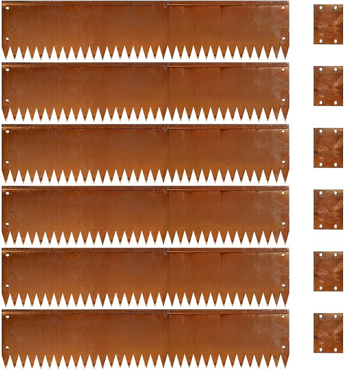 Cor Ten Steel Garden Metal Landscape Edging 40 inch with Top Bending Protection Pre-Rusted Cor Ten Steel Garden Edging 6 Pack Edge for Lawn Yard (10 inch-180 Degree Bend, Rusted)