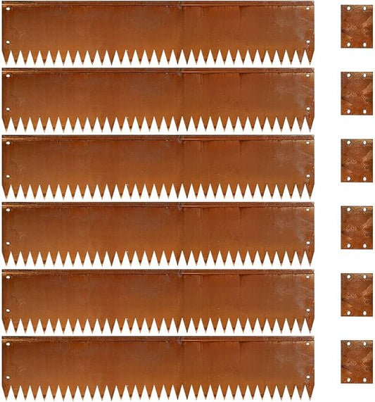 Cor Ten Steel Garden Metal Landscape Edging 40 inch with Top Bending Protection Pre-Rusted Cor Ten Steel Garden Edging 6 Pack Edge for Lawn Yard (10 inch-180 Degree Bend, Rusted)