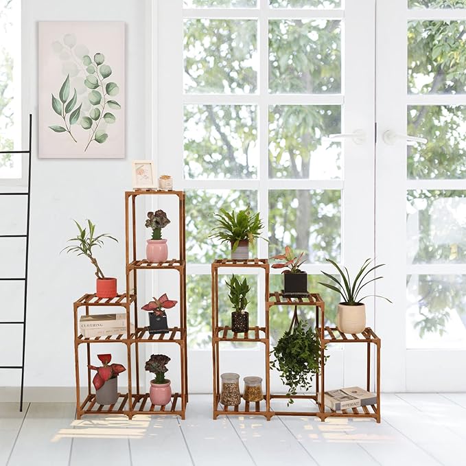 XXXFLOWER Plant Stand Indoor Outdoor Large Plant Cabinet Corner Holder Plant Shelf 13 Tiers Wood Plant Rack for Multiple Plants Pots Flowers Stand for Living Room Boho Apartment Balcony Garden Decor