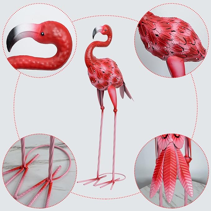 2Pcs Metal Flamingo Statues, Hot Pink Flamingo Outdoor Decor for Garden Home Patio Lawn Backyard Ornaments