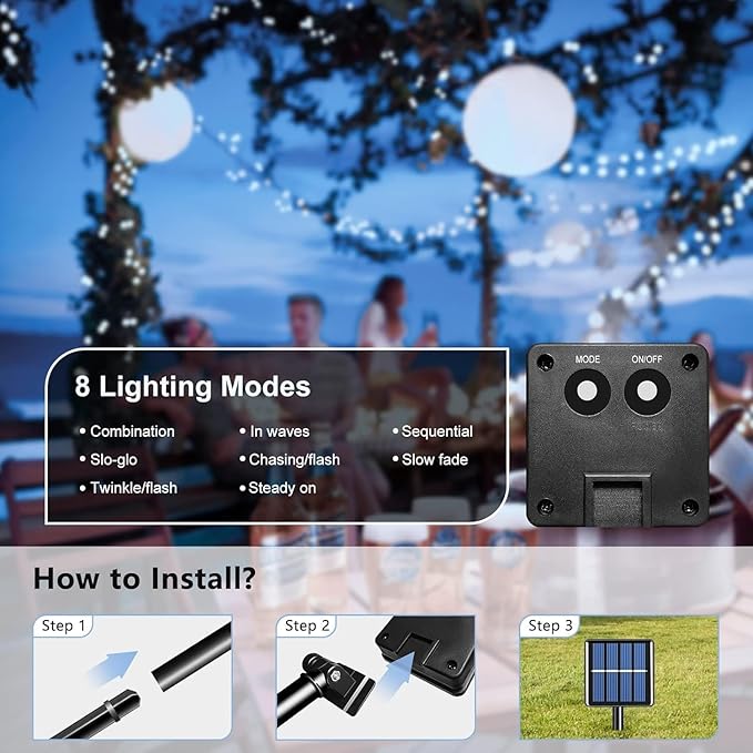 Voolex 4-Pack Solar Christmas String Lights Outdoor - 100LED 33FT Solar Powered LED String Light Waterproof with 8 Modes for Garden, Fence, Holiday, Party, Balcony, Xmas Decorations Cold White