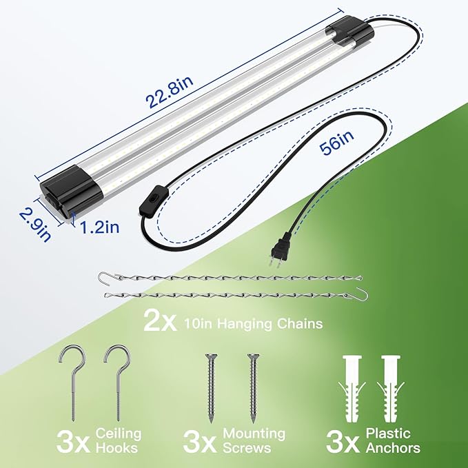 BBOUNDER 4 Pack 2ft LED Grow Light with Mechanical Outlet Timer, 80W (4x20W, 440W Equivalent), Sunlike Full Spectrum Linkable Plant Lighting Fixture for Hydroponic Indoor Plant