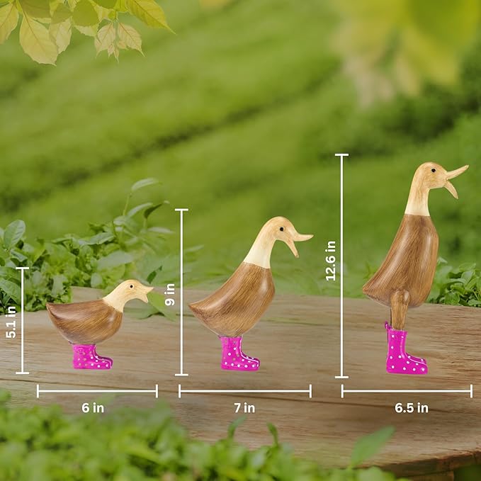 GUTE Duck Yard Decorations Yard Art Garden Puddle Ducks with Pink Spotted Wellies Boots, Valentine's Day Yard Statues, Duck Figurine Statue - Waterproof Indoor & Outdoor Lawn Ornament