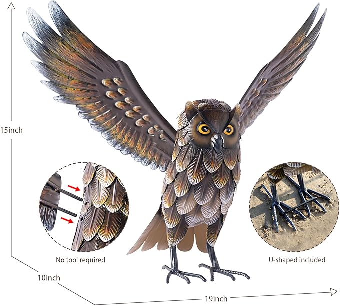 Natelf Garden Owl Sculptures & Statues, Standing Metal Bird Yard Art Sculpture for Patio Backyard Pond Outdoor Decorations