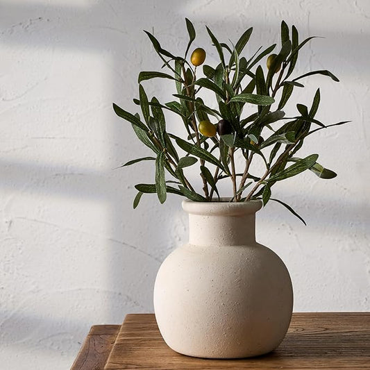 SIDUCAL Ceramic Rustic Farmhouse Vase | 6 Inch Pottery Decorative Boho Flower Vase for Home Decor, Table, Living Room, Bathroom Decoration, Shelf Decor, Mantel, Wedding, White