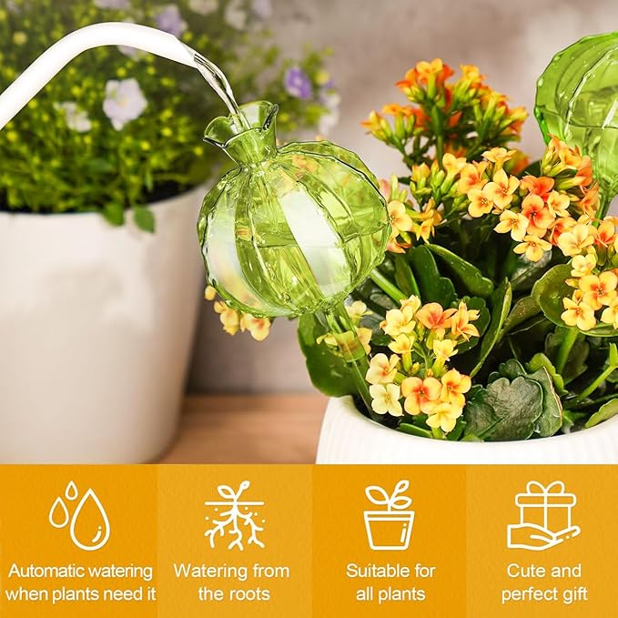2 PCS Plant Self Watering Globes 8.9 Inch Plant Watering Devices Colorful Glass Self Watering Planter Insert for Indoor Outdoor Plants