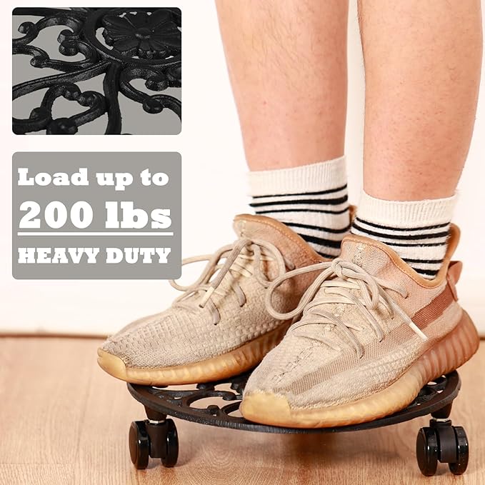 11 Inch Rolling Plant Stand with Wheels Wrought Iron Rolling Plant Stand with Casters Heavy Duty for Indoor Plants Rollers with Plant Saucers, Metal Round Plant Dolly 1 Pack