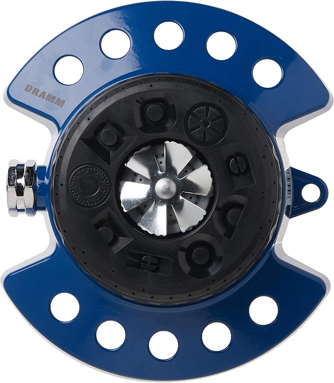 Dramm 15025 ColorStorm 9-Pattern Turret Sprinkler with Heavy-Duty Metal Base, Blue