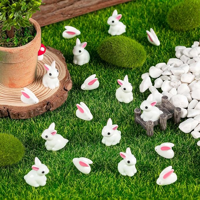 Miniature Rabbit Figurines, 100Pcs Mini Resin Bunny Animals Toy, Miniature Rabbit for Landscape Ornaments Miniature Garden Decor Potted Plant,Cake Topper Decoration