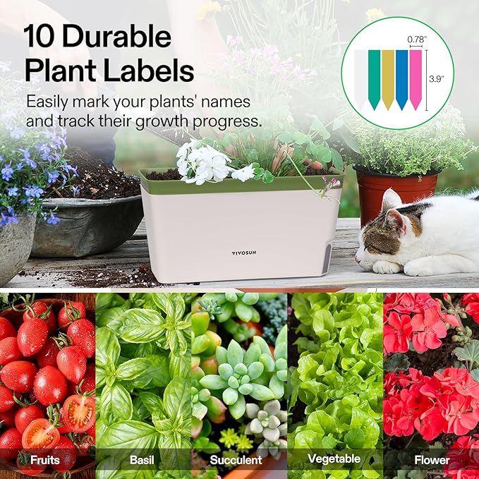 VIVOSUN Self-Watering Planters, 6-Pack 10.5 Inch Compact Rectangular Window Herb Planter Box with 10 PCS Plant Labels, Plant Container for Basil, Flowers, Succulents, Indoor & Outdoor
