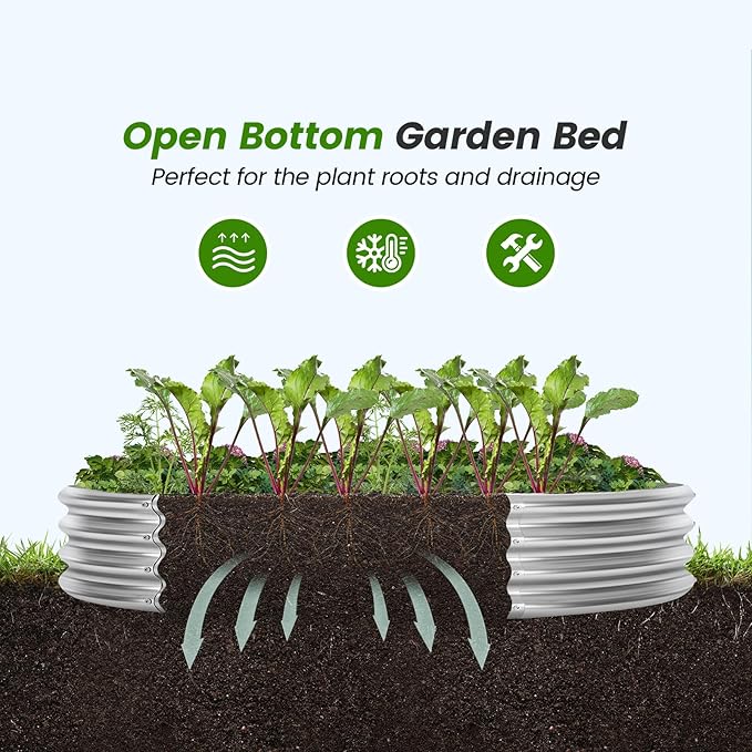 Land Guard 3×3×1ft Galvanized Raised Garden Bed Kit, Round Galvanized Planter Raised Garden Boxes Outdoor, Large Metal Raised Garden Beds for Vegetables, Silver