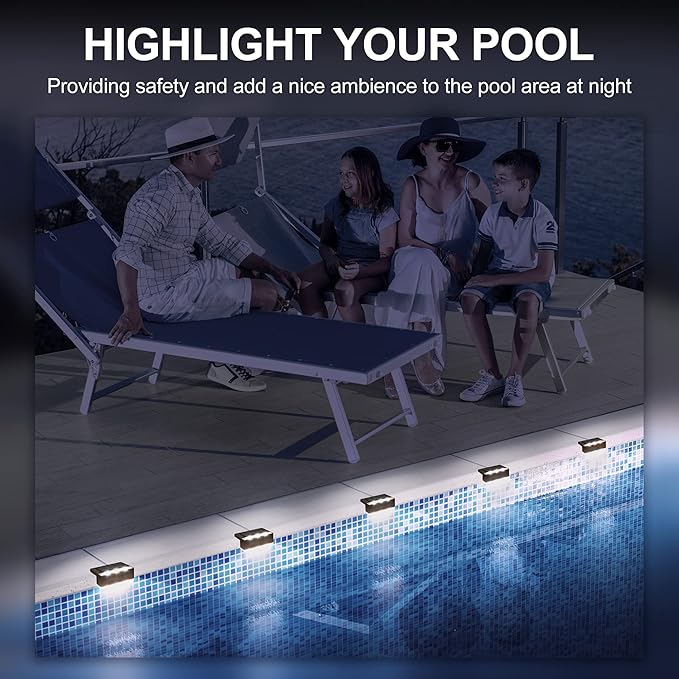 SOLPEX Solar Fence Lights, 6 LEDs Solar Lights Outdoor Waterproof Solar Powered for Deck, Stair, Front Porch, Balcony, Walkway, Garden, Yard, Patio, Pool Decor, IP65 Waterproof (16 Pack, Cold White)