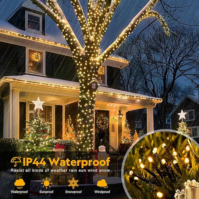 JMEXSUSS 272ft 800 LED Outdoor Christmas Lights, 8 Modes Warm White Christmas Tree Lights Green Wire, Waterproof Led Christmas String Lights for Outside Indoor Xmas Party Tree Decor