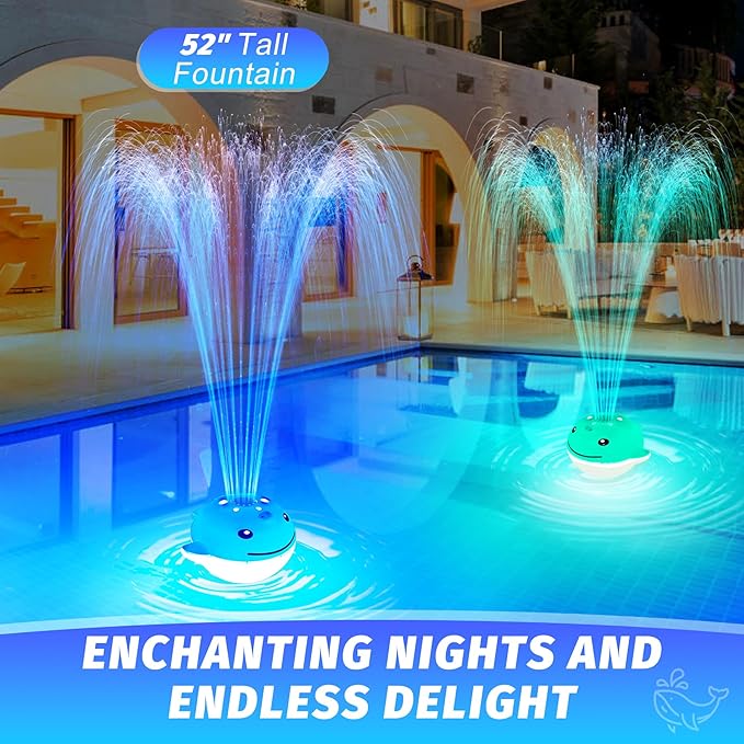 Floating Pool Fountain with Remote, Whale Pool Fountain with Lights, Rechargeable Pool Water Fountain, Above Ground Pool Fountain Waterfall, Swimming Pool Fountains for Inground Pool-1PC