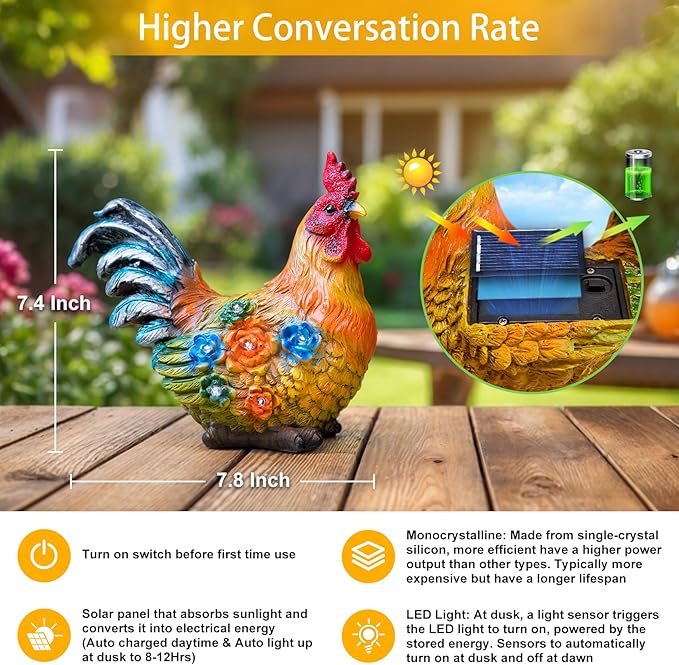 TAKE ME Gardening Gifts Chicken Gifts for Mom Garden Decor Solar Light Chicken Rooster Decor for Women Mom Grandma Gifts Birthday Gifts for Chicken Lovers