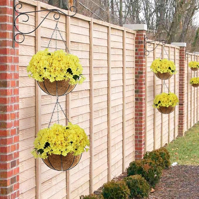 Hanging Plant Basket Flower Holder (4pack, 14 inch)-Metal Wire Round Hanging Basket Planter with Coco Fiber Liners for Plants Flower Pots Indoor Outdoor Garden Porch and Balcony Decor