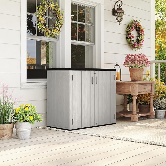 HOMSPARK 37 Cu.Ft Outdoor Storage Shed Weather Resistant, Resin Storage Sheds & Outdoor Storage Box for Backyard Garden Patio Lawn, Multi functional | Double-wall Shed with Lockable Doors,(Light Gray)