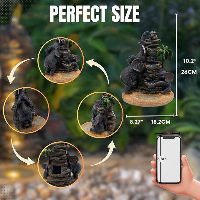 Outdoor Elephant Figurine Lights Animal Solar Garden Statue Decor, Decorative Mothers Day Mom Gifts, Outdoor Decor for Patio