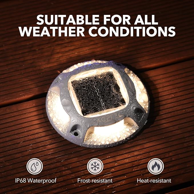 AGPTEK Solar Driveway Lights Outdoor 8 Pack, 2 Color Modes LED Deck Dock Marine Waterproof Driveway Marker Lights for Step Sidewalk Stair Garden Pathway Walkway Yard (Warm White/Cool White)