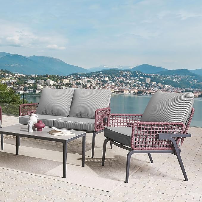 LVTXIII Outdoor Seat and Back Cushion Patio Deep Seat Cushion Set Seasonal Chair Cushion for Wicker Chairs and Garden Furniture Decoration, 24"x24"x4", Strip Grey