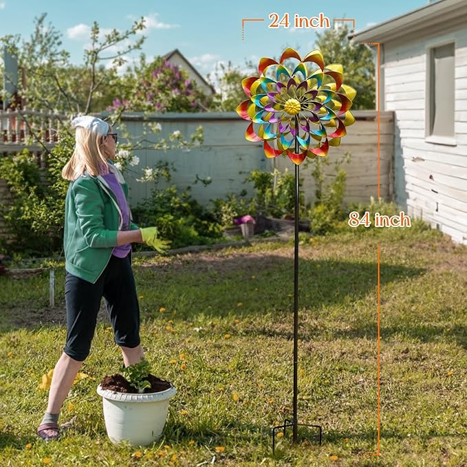 Wind Spinners Outdoor for Yard and Garden Large, Metal Wind Spinners & Wind Sculptures 84 inch, Birthday Gift for Women Family Garden Decor(Colorful)
