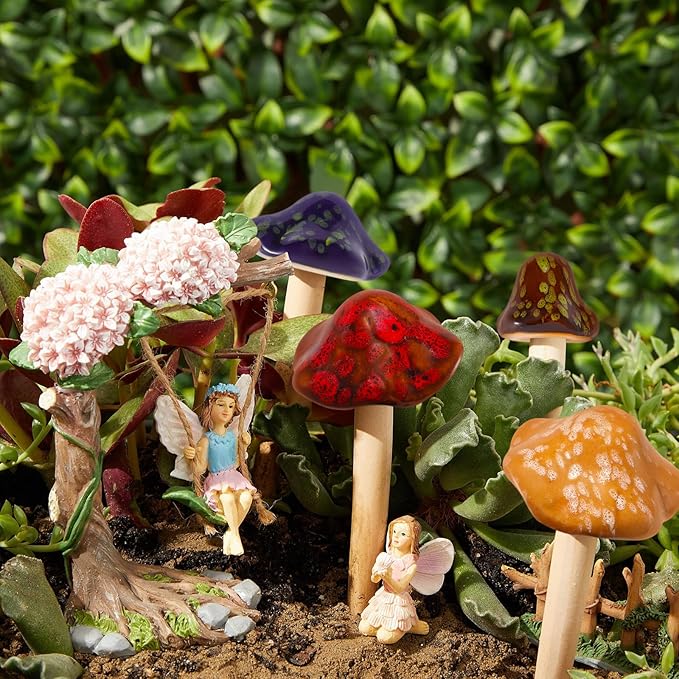 Ceramic Mushrooms Garden Decor Fairy Yard Patio Indoor and Outdoor Micro Landscape Decorations, 8 Pieces Simulated Mushroom Ornaments Statue Stake Mushroom Garden Decor Figurines Decoration Yard Gifts