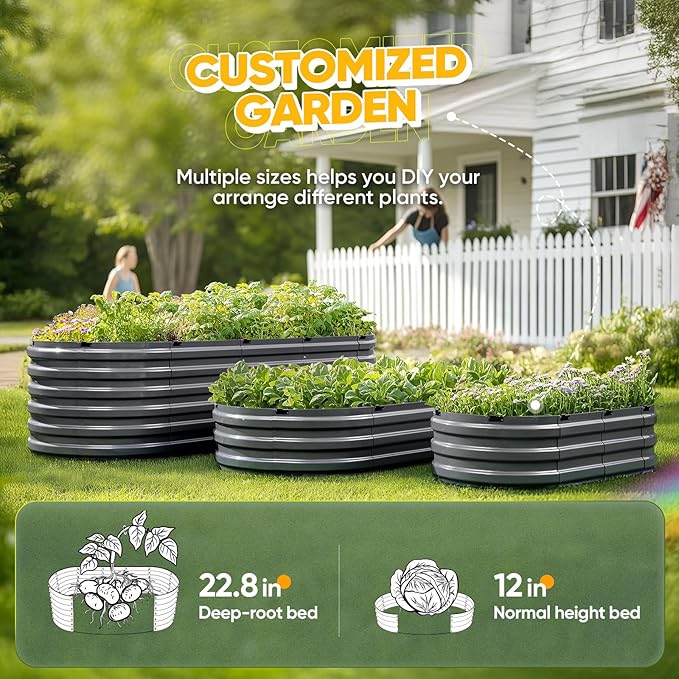 KING BIRD Raised Garden Bed Kit 2025 Upgraded Quick-Setup Galvanized Planter Garden Box Outdoor for Gardening, Vegetables, Flowers, 94x36x12 in, Dark Grey