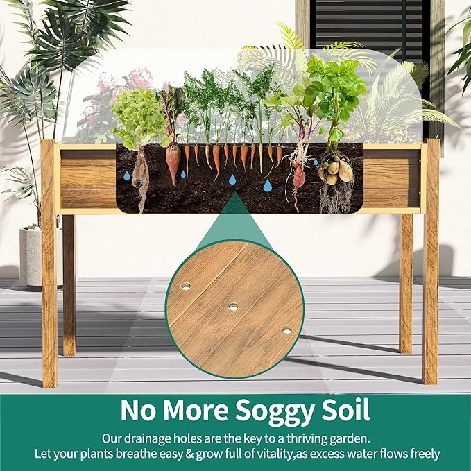 YITAHOME Outdoor Raised Garden Bed, 48x18x30 Inch HIPS Poly-Wood Weather-Resistant Elevated Planter Box with Legs for Vegetable Flower, Brown