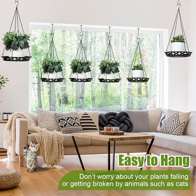 Enhon 6 Pack Plant Hanger, 12 Inch Metal Hanging Planter for Indoor Outdoor Plants, Classy Glossy Black Decorative Hanging Plant Shelf for Window Wall Ceiling Home Decor