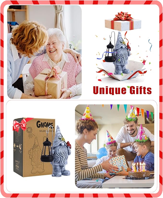 Nacome Solar Gnome Garden Statue for Decor: Outdoor Sculpture with Lantern for Outside Ornament Yard Art Lawn Porch Patio Balcony - Birthday Gifts for Women Mom