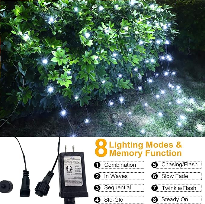 LED Christmas Net Lights for Bushes Outdoor,100 LED 5ftx5ft Waterproof 8 Modes Connectable Mesh Lights for Bushes,Garden,Yard,Trunk,Outdoor Christmas Decorations